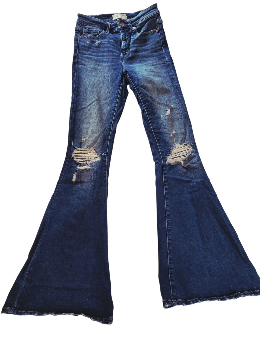 BKE Parker High Rise Super Flare jeans Dark Wash distressed womens size 25 x 32
